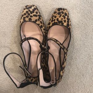 Jcrew mohair leopard pattern two strap shoes. 8